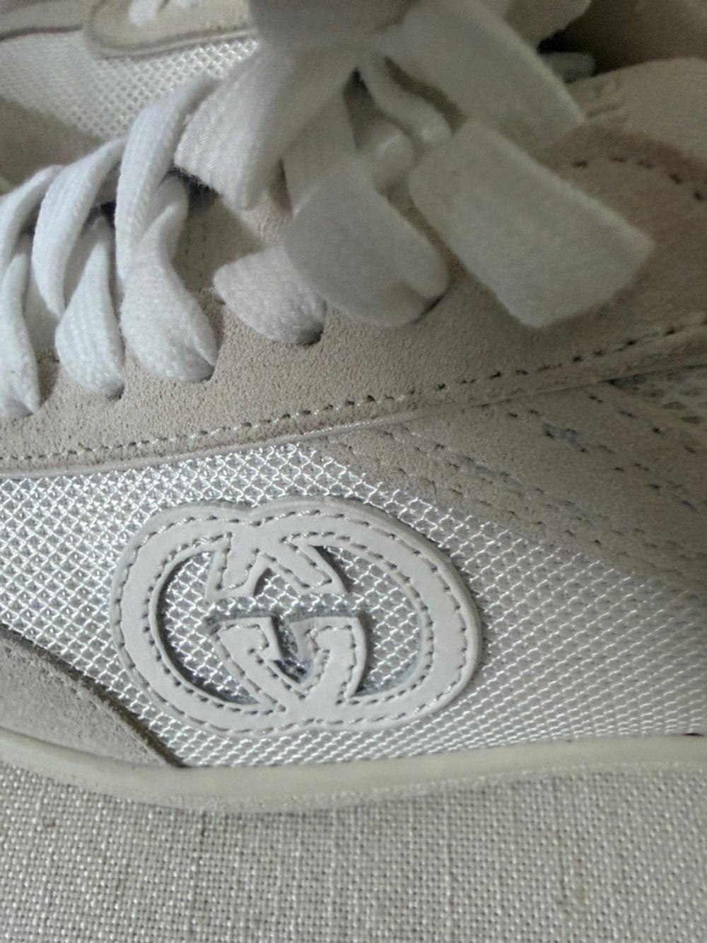 Gucci G75 Women’s Cream & Off-White Low-Top Leather Mesh Sneaker - Picture 10 of 15